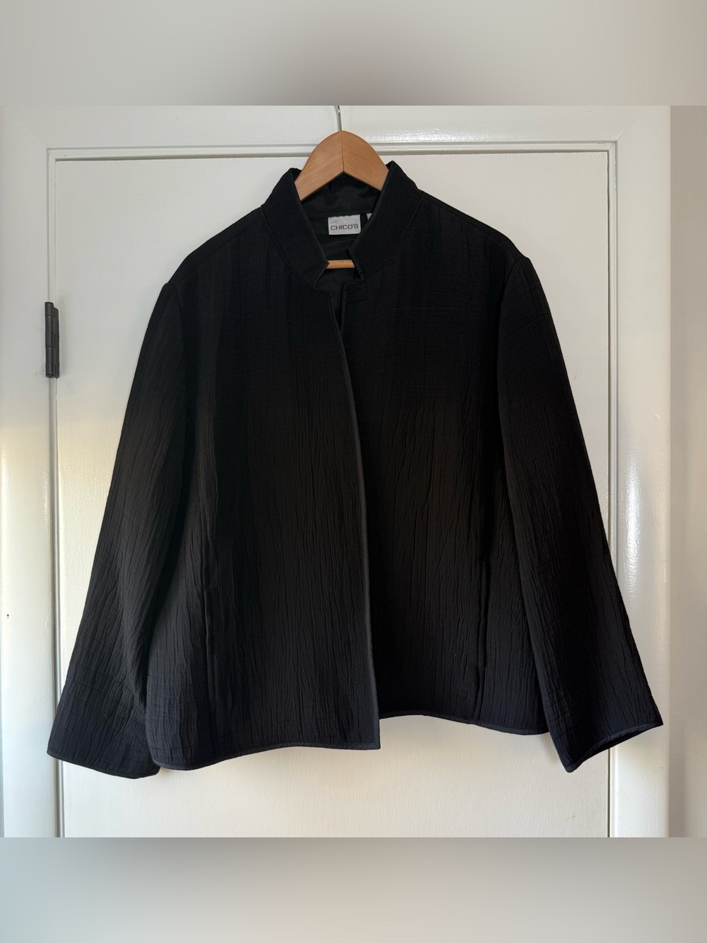 Chico’s Silk Blend Textured Open Front Blazer Jacket Plus Size Mature Classic